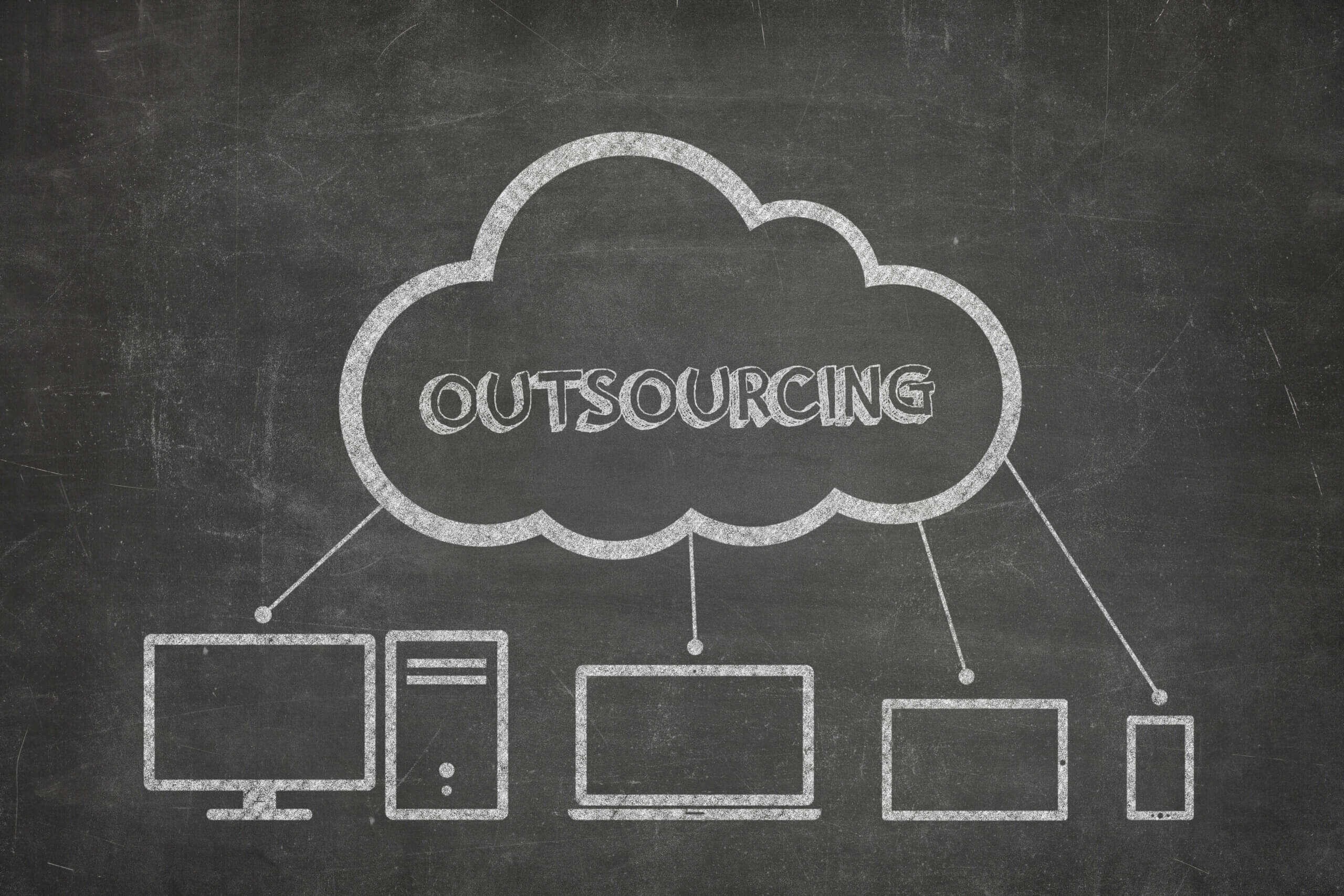 Outsourcing concept on blackboard